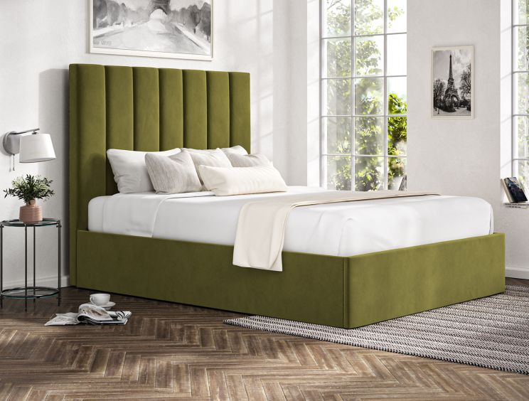 Amalfi Hugo Olive Upholstered Ottoman Compact Double Bed Frame Only