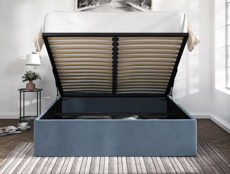 Amalfi Hugo Wedgewood Upholstered Ottoman Compact Double Bed Frame Only