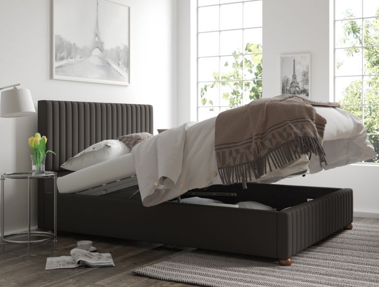 Naples Ottoman Charcoal Saxon Twill King Size Bed Frame Only