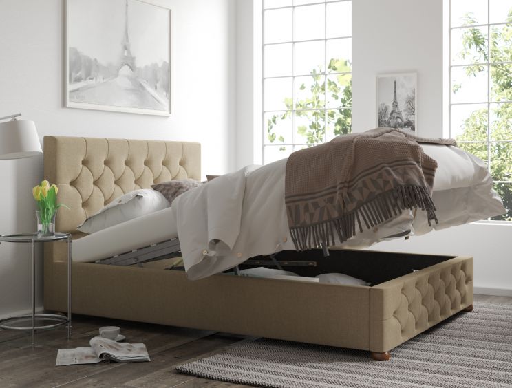 Rimini Ottoman Eire Linen Natural Double Bed Frame Only