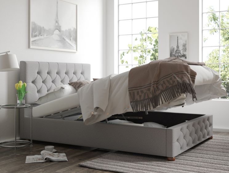 Rimini Ottoman Grey Saxon Twill Double Bed Frame Only