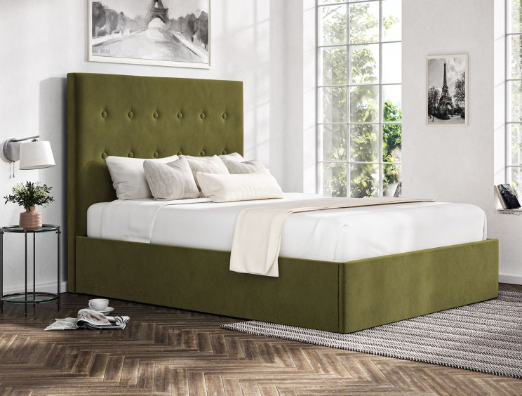 Piper Hugo Olive Upholstered Ottoman Super King Size Bed Frame Only