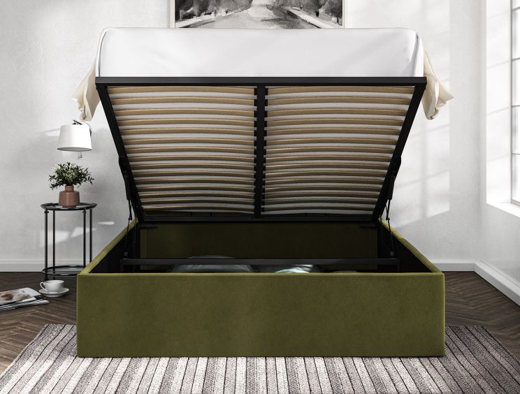 Piper Hugo Olive Upholstered Ottoman King Size Bed Frame Only