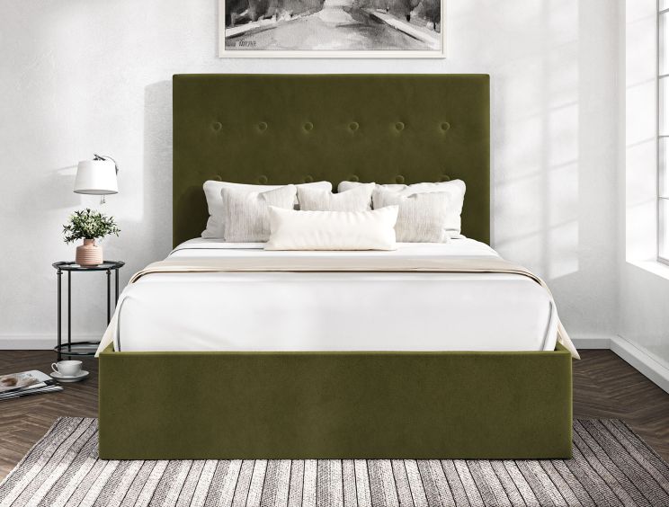 Piper Hugo Olive Upholstered Ottoman King Size Bed Frame Only