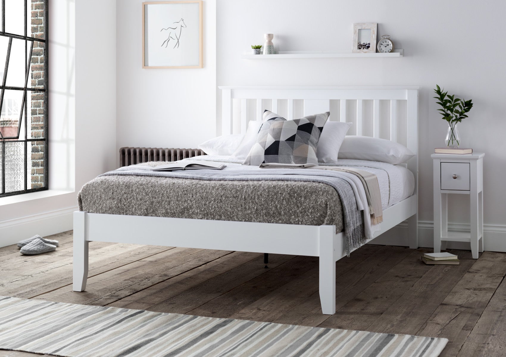 Malmo White Compact Double Wooden Bed Frame - Main Image