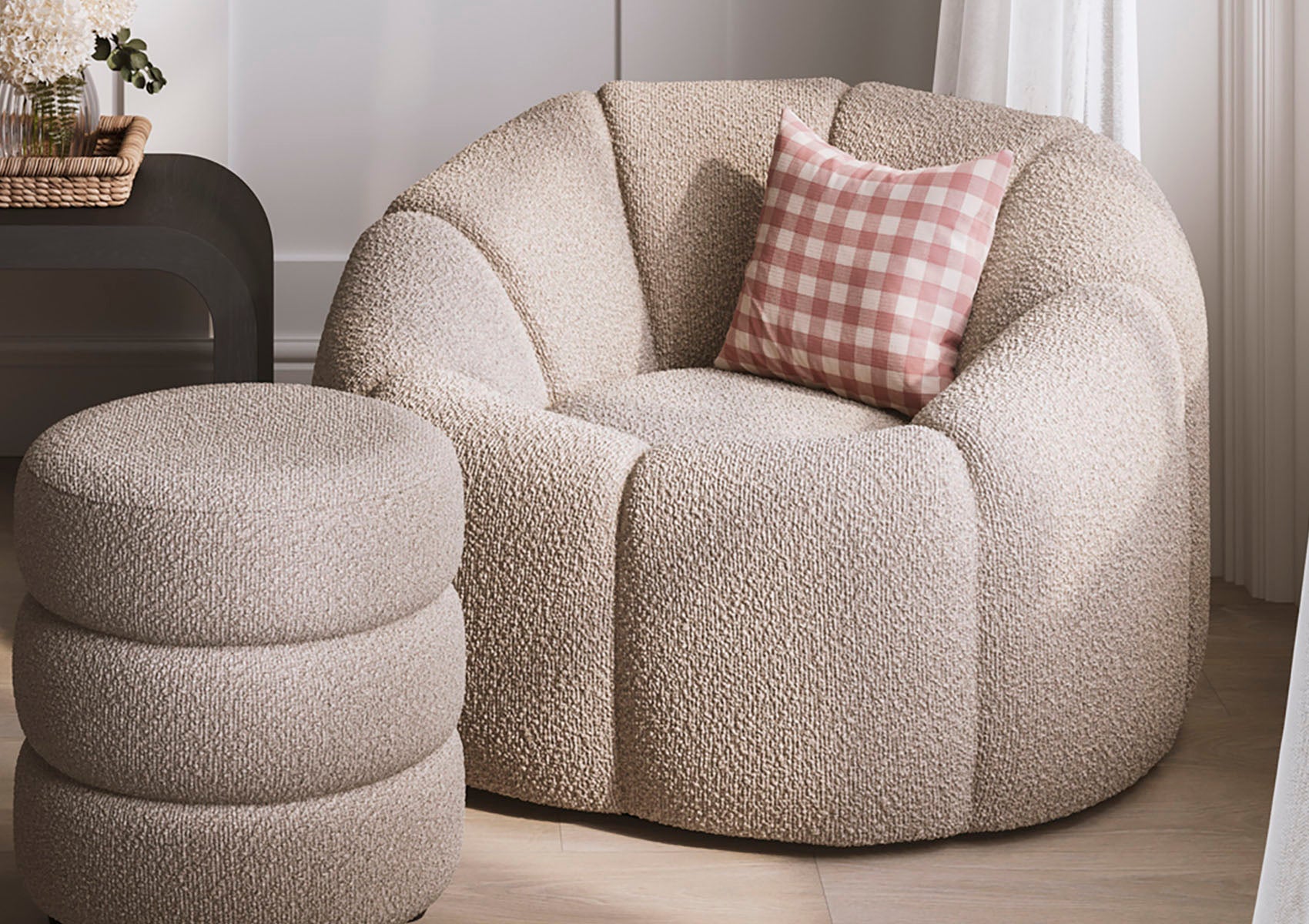 Southwold Buff Boucle Upholstered Swivel Chair – Time4Sleep
