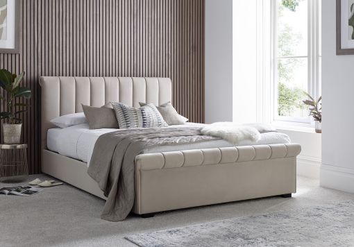 Ascot Grey Upholstered Ottoman Storage Sleigh Bed