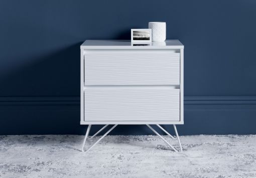 Fusion 2 Drawer White Bedside With Pink Copper Feet