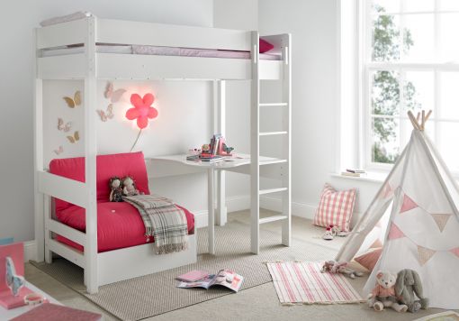 Modena High Sleeper Bed Frame with Desk & Pink Chair Bed