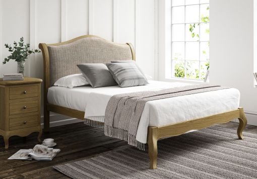 Lyon Boucle Ivory Upholstered Oak Bed Frame - LFE - Bed Frame Only