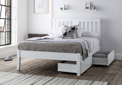 Malmo White Wooden Bed Frame Including Pair of Underbed Drawers