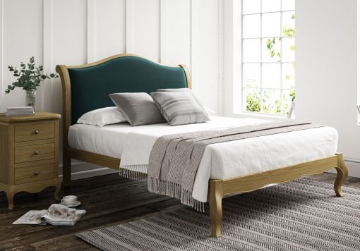 Lyon Opulence Teal Upholstered Oak Bed Frame - LFE - Bed Frame Only