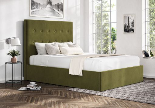 Piper Hugo Olive Upholstered Ottoman Bed Frame Only