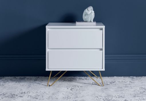 Sofia 2 Drawer White Bedside With White Feet