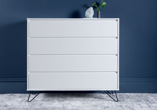 Sofia 4 Drawer White Chest With Brass Steel Feet
