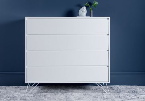 Sofia 4 Drawer White Chest With Pink Copper Feet