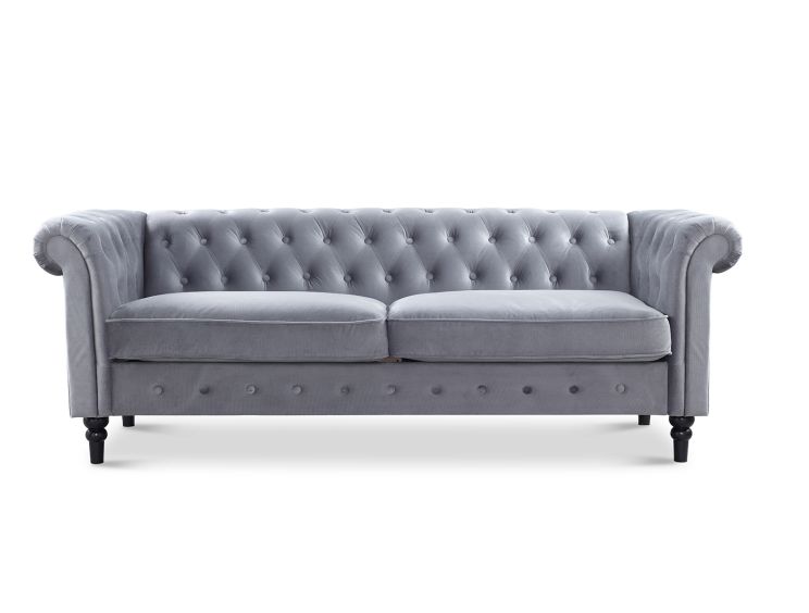 Chesterfield Grey Velvet 3 Seater Sofa