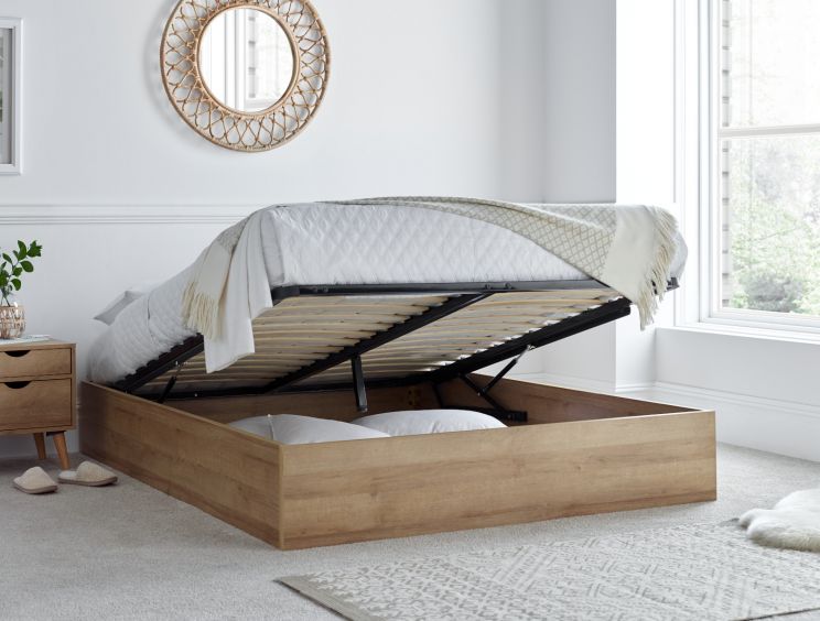 Molle Oak Finish Ottoman Double Bed Frame