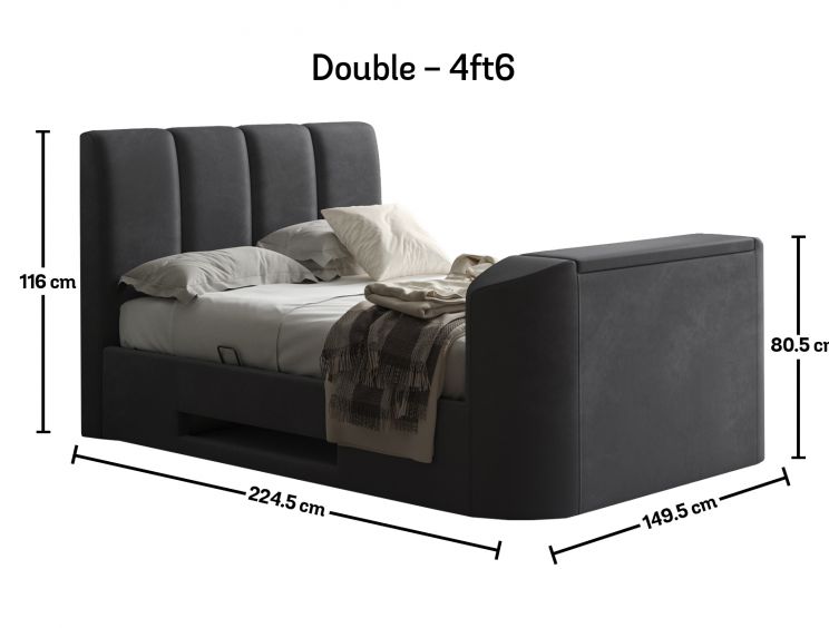 Copenhagen Upholstered Ottoman TV Bed Charcoal Velvet - Double Bed Frame Only