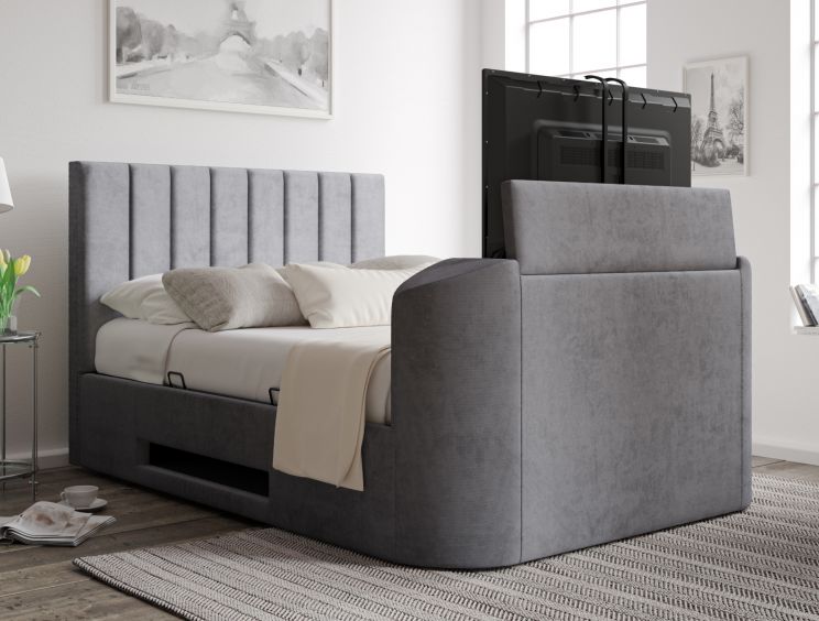 Berkley Upholstered Hugo Platinum Ottoman TV Bed - Double Bed Frame Only
