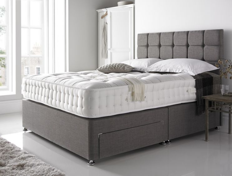 Crystal 3000 Upholstered Divan Bed Base and Mattress - Super King Size Base and Mattress Only - Linoso Slate - 4 Drawer
