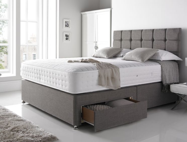 Crystal 3000 Upholstered Divan Bed Base and Mattress - Super King Size Base and Mattress Only - Linoso Charcoal - Non Storage