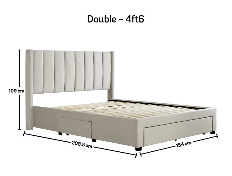 Elegance Natural Beige Upholstered Double Drawer Bed Frame Only