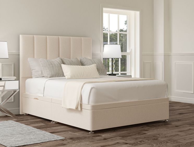 Empire Carina Parchment Upholstered Single Headboard and Side Lift Ottoman Base