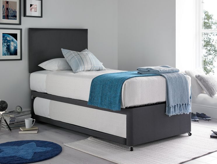 Ellesmere Linoso Charcoal Upholstered Guest Bed Including Mattresses