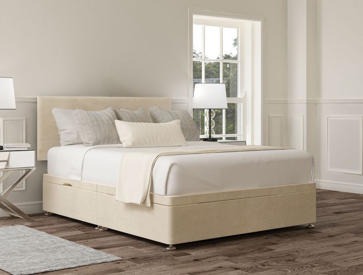 Henley Naples Cream Upholstered Super King Size Headboard and Side Lift Ottoman Base