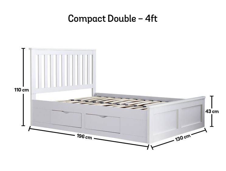 Madison White 4 Drawer Wooden Compact Double Bed Frame Only