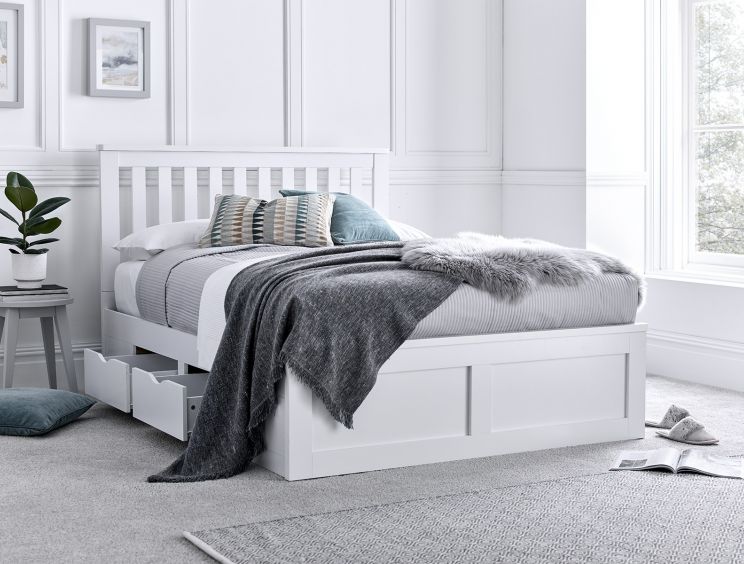 Madison White 4 Drawer Wooden Double Bed Frame Only