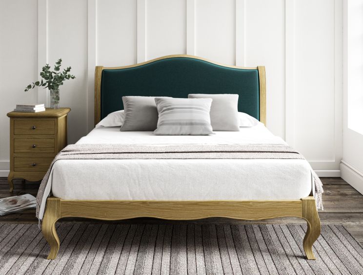 Lyon Opulence Teal Upholstered Oak Bed Frame - LFE - Double Bed Frame Only