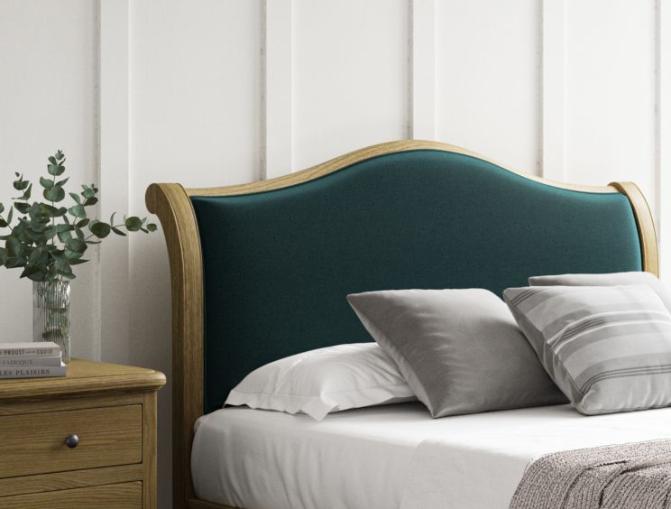 Lyon Opulence Teal Upholstered Oak Bed Frame - LFE - Double Bed Frame Only