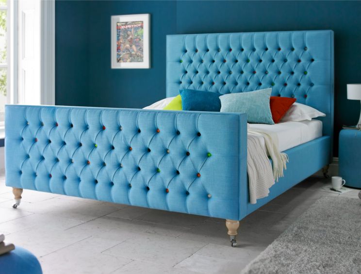 Smartie Upholstered Bed Frame - Double Bed Frame Only - Powder Blue