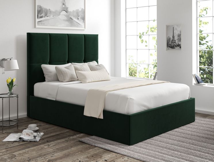 Turin Hugo Bottle Green Upholstered Ottoman Single Bed Frame Only