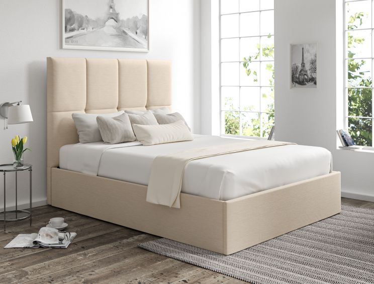 Turin Linea Linen Upholstered Ottoman Compact Double Bed Frame Only