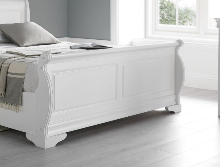 Toulon Wooden Sleigh Bed - White - King Size Bed Frame Only