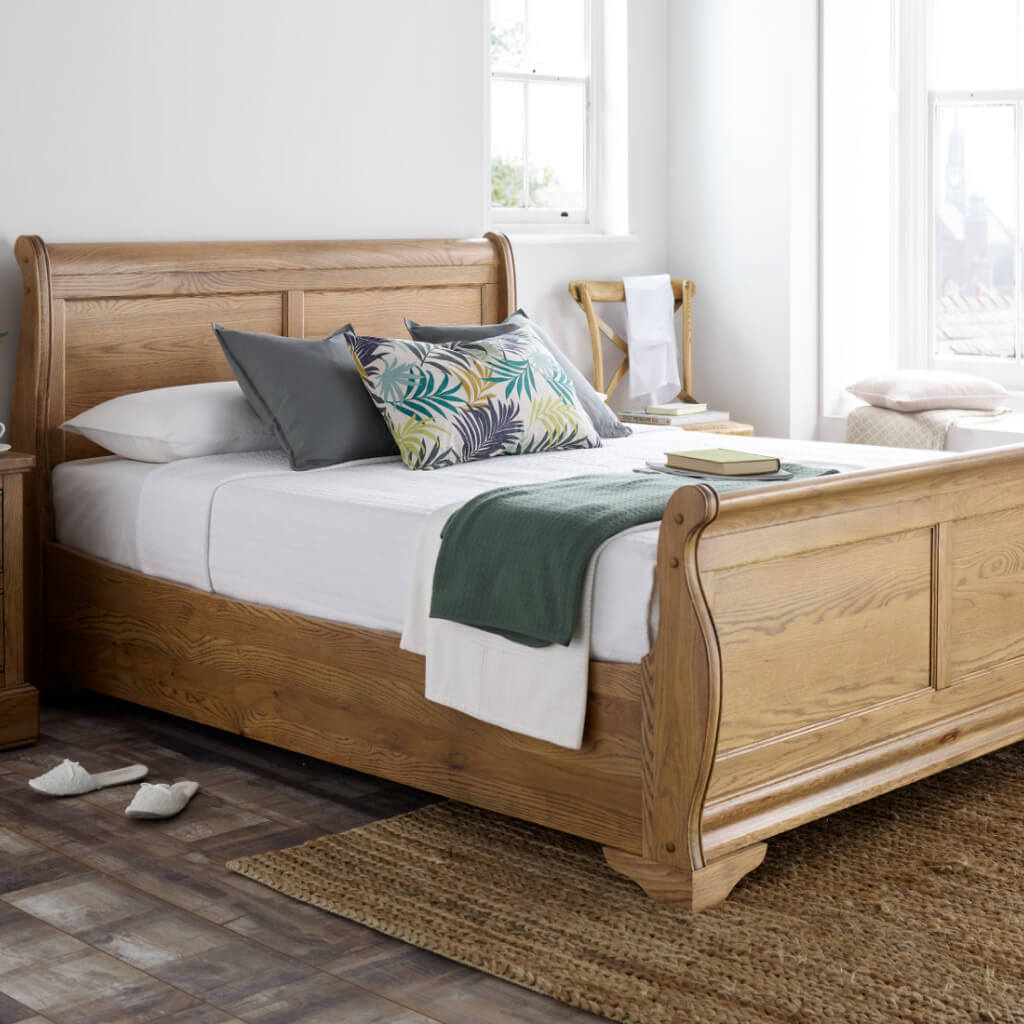 Bordeaux Oak Wooden Sleigh Bed