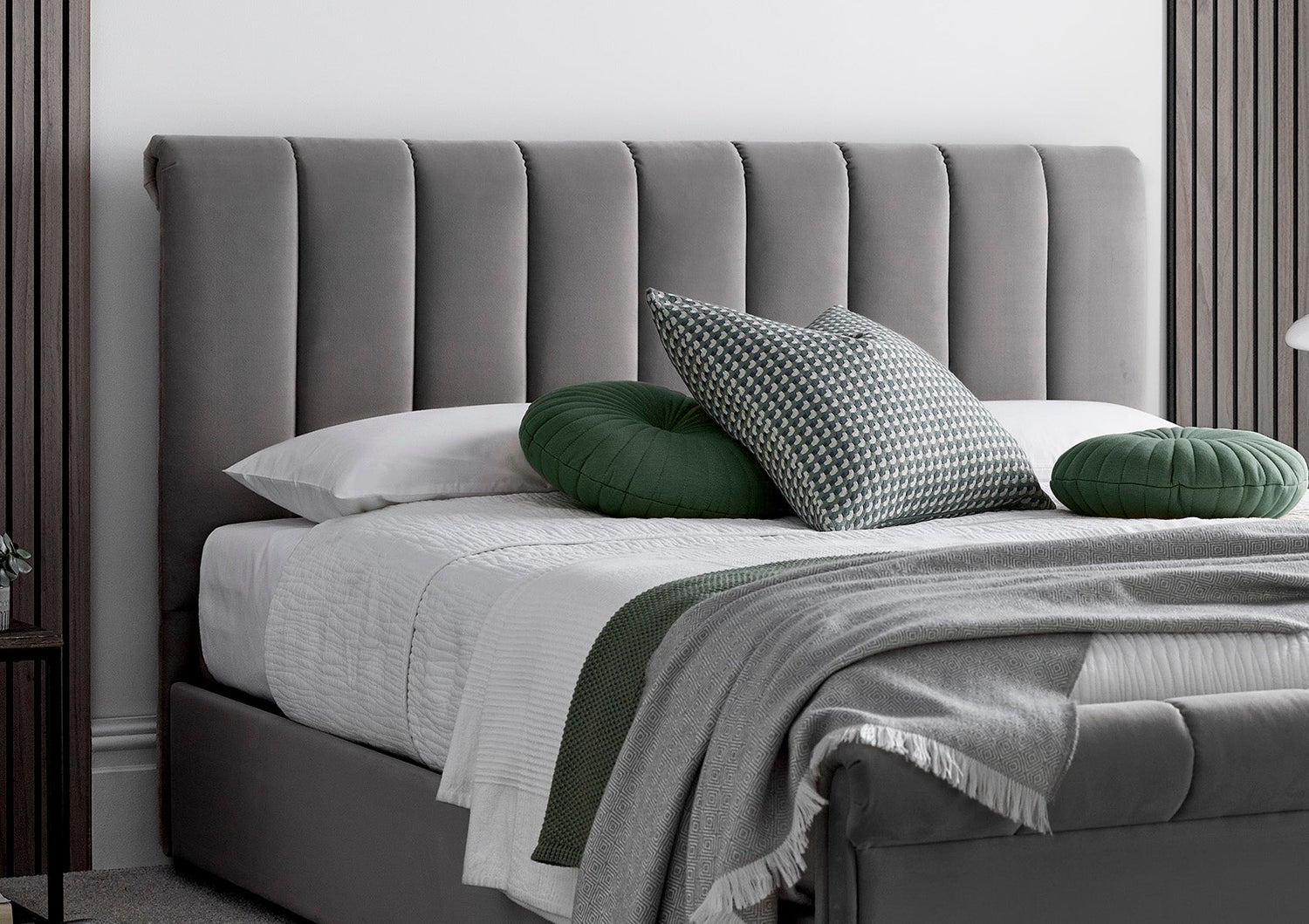 Grey upholstered beds
