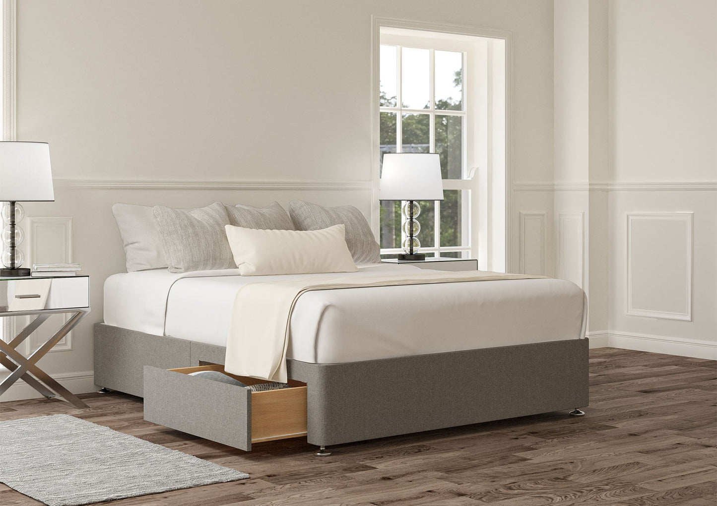 2 Drawer Upholstered Storage Base Bed Time4Sleep Double Siera Silver