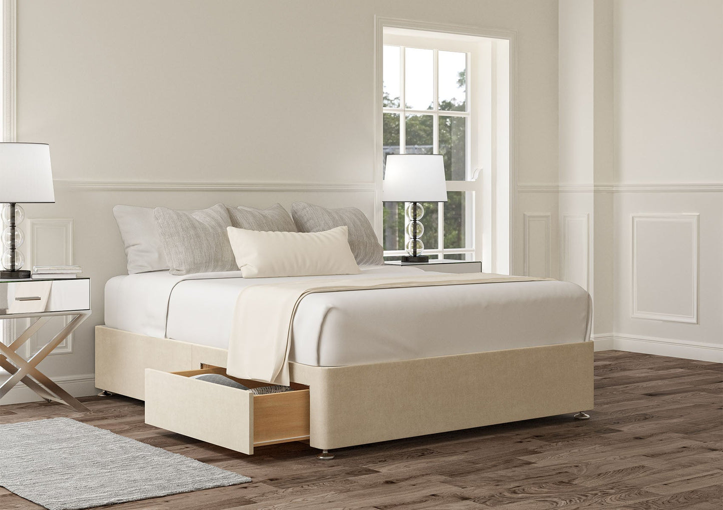 2 Drawer Upholstered Storage Base Bed Time4Sleep Double Naples Cream