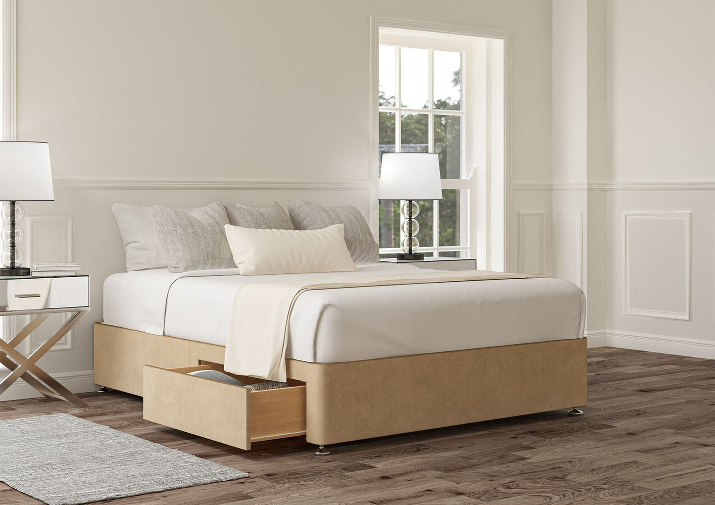 2 Drawer Upholstered Storage Base Bed Time4Sleep Compact Double Plush Mink