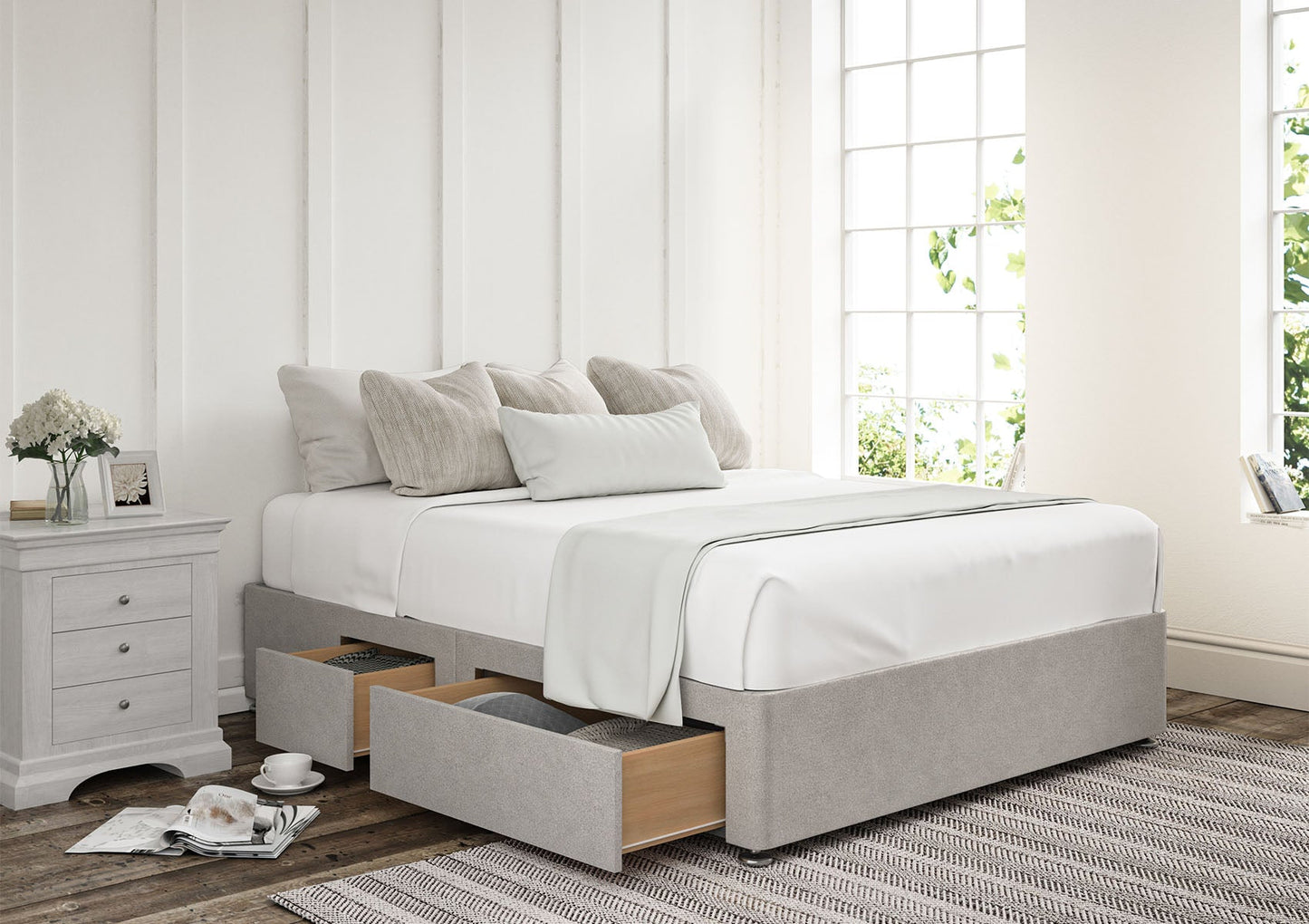 2+2 Continental Drawer Upholstered Storage Base Bed Time4Sleep Compact Double Arlington Ice