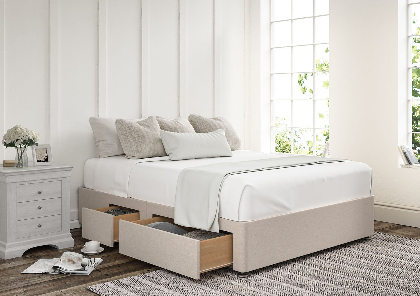 2+2 Continental Drawer Upholstered Storage Base Bed Time4Sleep Compact Double Carina Parchment