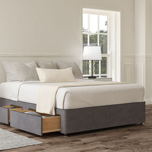 2+2 Continental Drawer Upholstered Storage Base Bed Deep Sleep Compact Double Plush Steel