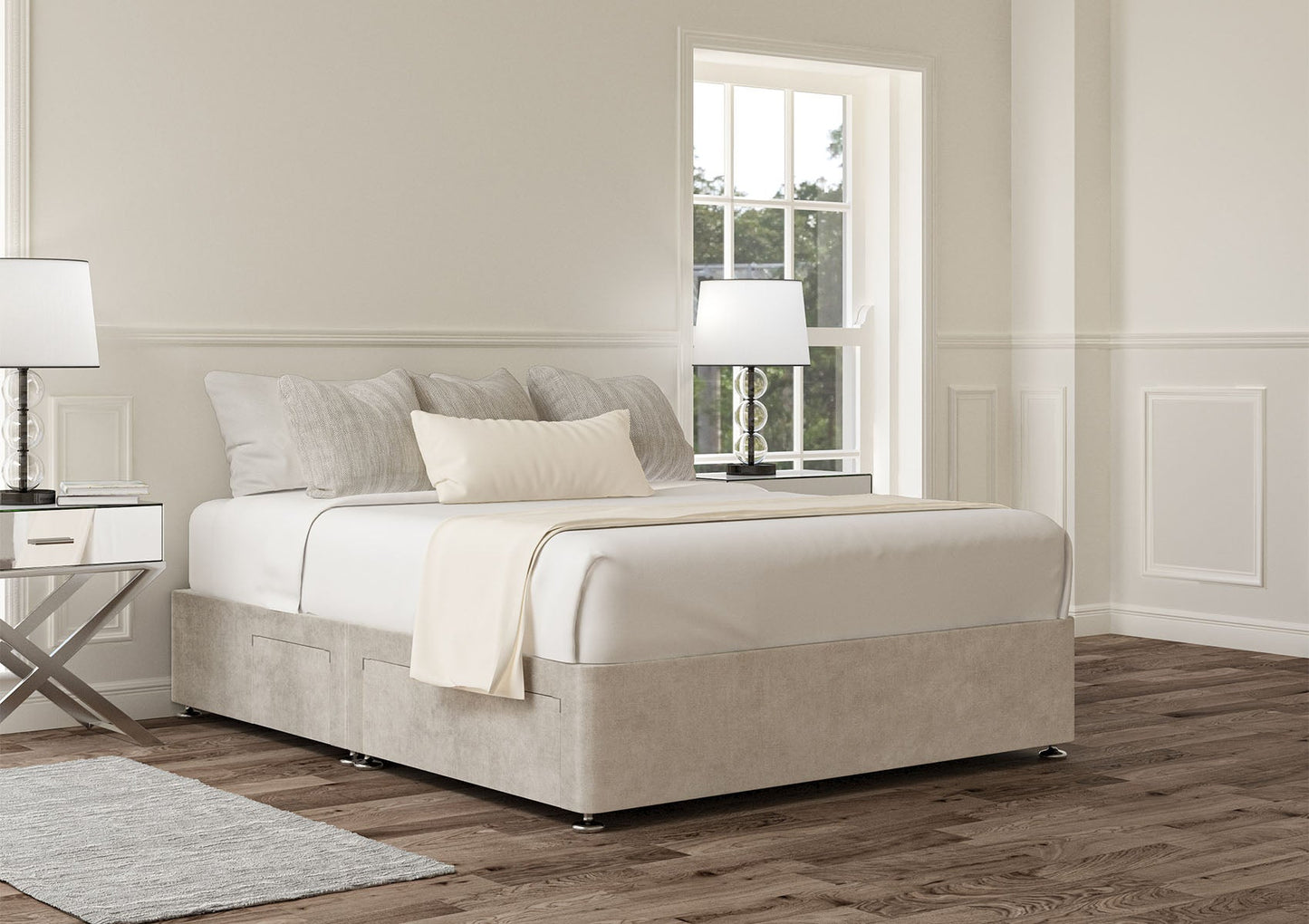 2+2 Continental Drawer Upholstered Storage Base Bed Time4Sleep Double Verona Silver