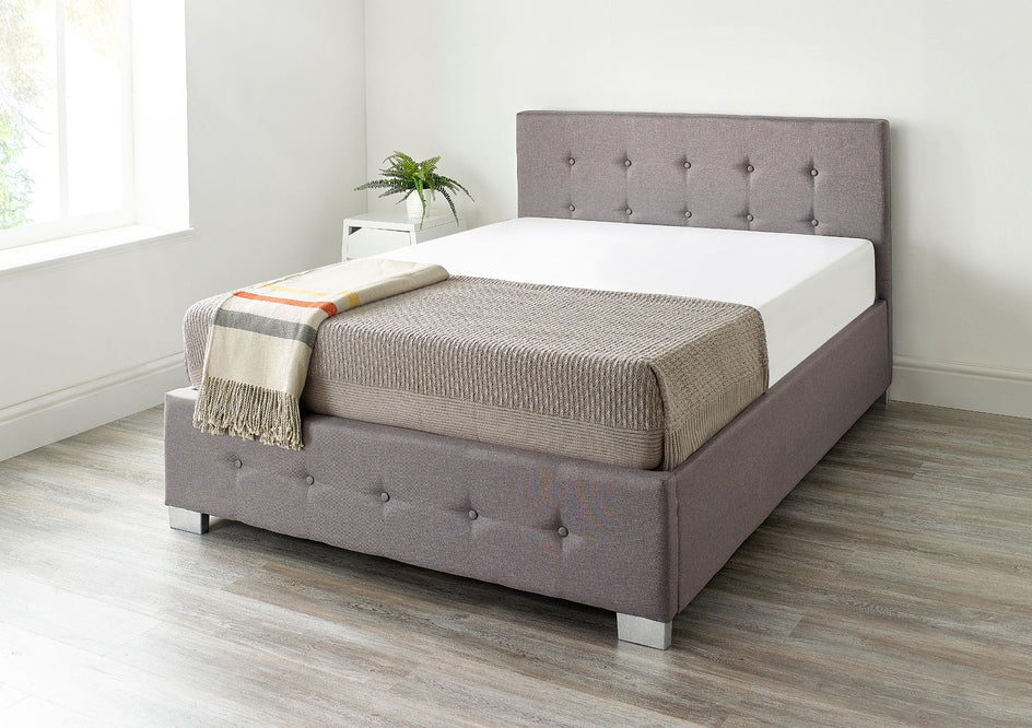 View Essentials Upholstered Ottoman Grey Linen Bed Frame Double Time4Sleep information