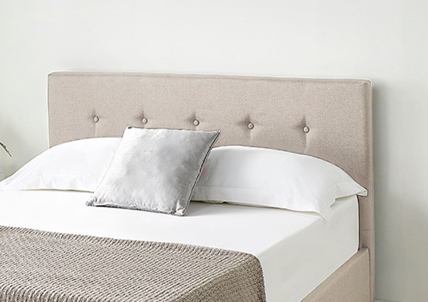 Essentials Upholstered Ottoman Beige Linen Bed Frame Bed time4sleepadmin