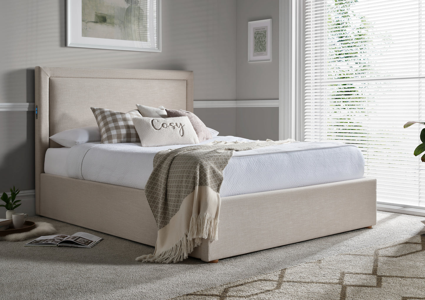 Lifttech Electric Natural Upholstered Ottoman Bed Frame Bed Importas Double
